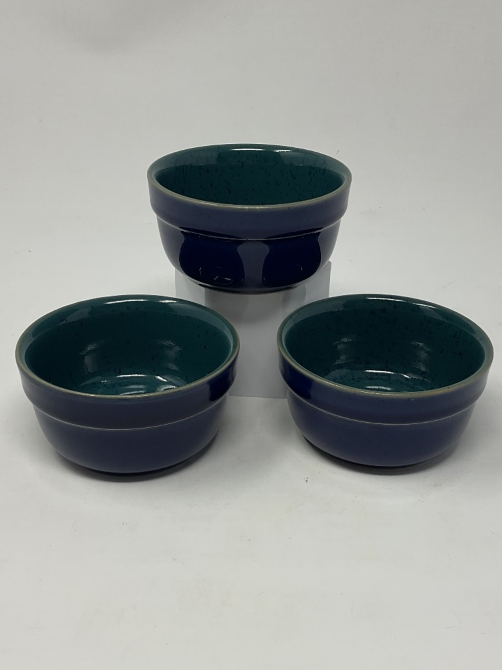 3 Denby Harlequin (retired) Stoneware Blue Green Ramekins